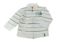 Bielo-modrozeleno-tmavohnedá pruhovaná prepínaci mikina s nápisom STACCATO