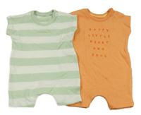 2x - Kraťasový overal - Světlezeleno/bílý pruhovaný, oranžový s nápismi George