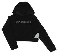 Čierno-svetlosivá rebrovaná crop mikina s nápisom a kapucňou PRIMARK