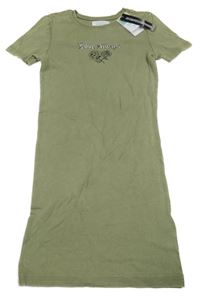 Nové - khaki žebrované šaty s růžemi a nápisem PRIMARK