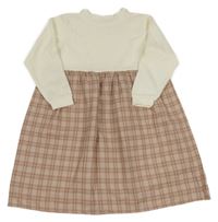 Starorůžovo-bielo-smotanové kockované šaty