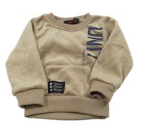 Svetlohnedá plyšová tepláková mikina s nápisom a vreckom