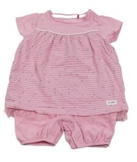 Růžový kraťasový overal s pruhovanou tunikou se srdíčky S. Oliver