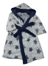 Tmavomodro-bílý plyšový župan s hvězdičkami a kapucí F&F