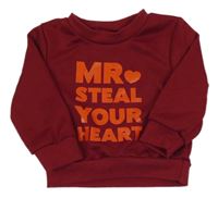 Vínová mikina s nápismi a srdiečkom