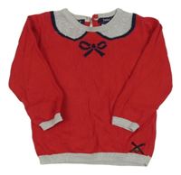 Červeno-šedo/stříbrný sveter s mašlou JASPER CONRAN