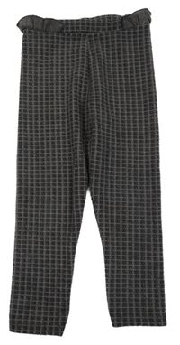 Tmavošedo-staroružové kockované úpletové nohavice s volánikom George