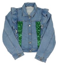 Svetlomodrá tepláková rifľová crop bunda s flitrami ORIGINAL MARINES