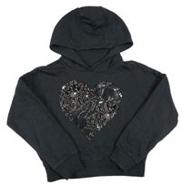 Čierna oversize crop mikina so srdíčkem z flitrů a kapucňou F&F