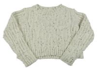 Bielo-hnedo-čierny melírovaný vzorovaný vlnený oversize crop sveter Y.F.K.