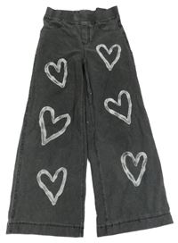 Tmavošedé wide leg teplákové rifle se srdíčky H&M