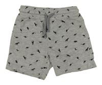 Šedé melírované teplákové kraťasy s dinosaury Matalan
