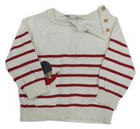 Bielo-červený pruhovaný sveter s vojáčkem a vreckom the little white company