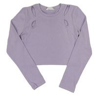 Lila rebrované crop tričko s prestrihmi Matalan