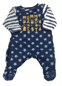 Tmavomodro-biely zateplený overal s hviezdami a pruhmi Mothercare