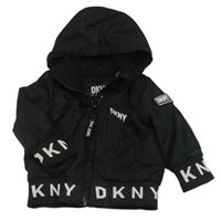Čierna šušťáková zateplená bunda s logom a kapucňou DKNY