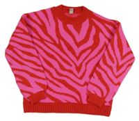 Červeno-neonově růžový vzorovaný svetr Tu