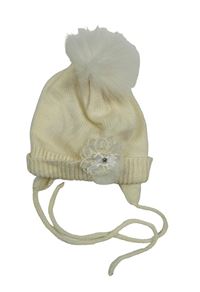 Krémová čapica s květem a brmbolcom