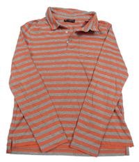 Šedo-červené pruhované polo triko s kapsou