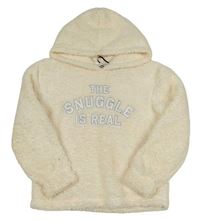 Krémová chlupatá mikina s nápisem a kapucí New Look