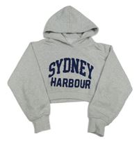 Svetlosivá melírovaná crop mikina s nápisom a kapucňou Zara