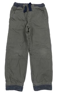 Tmavosivé plátenné podšité cuff nohavice s úpletovým pasom Lupilu