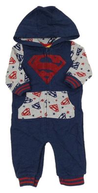 Tmavomodro-sivá tepláková kombinéza s logy Supermana a kapucňou F&F