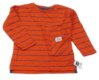 Nové - Červeno-petrolejové pruhované triko s kapsou Dunnes