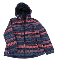 Tmavomodro-růžová vzorovaná šusťáková lyžařská funkční bunda s kapucí Crivit