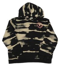 Černo-béžová batikovaná mikina s nápisem a kapucí H&M
