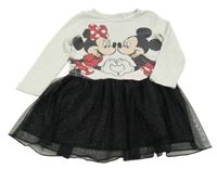 Světlešedo-černé třpytivé úpletovo/tylové šaty s Minnie a Mickeym C&A