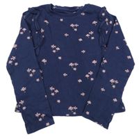 Tmavomodré květované žebrované triko s volánky John Lewis