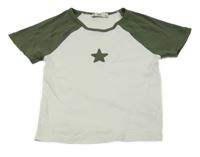 Bílo-khaki rebrované crop tričko s hviezdou C&A