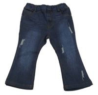 Tmavomodré flare džegíny s vyšúchaním Shein