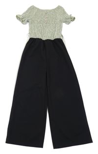 Světlezeleno-čierny culottes overal s gombíkmi