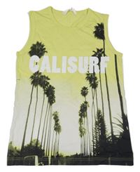 Limetkové tielko s palmami a nápisom H&M