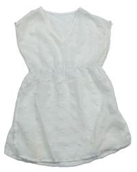Biele bodkovaná é žoržetové šaty shein