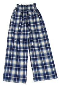 Modro-smotanové kockované paper bag nohavice Zara