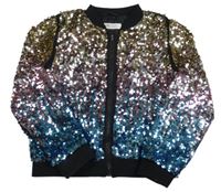 Černo-zlato-růžová flitrová podšitá bunda H&M