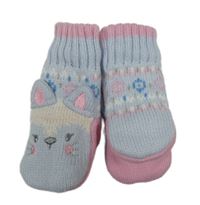 Nové - modro-růžové pletené rukavice s čumáky 