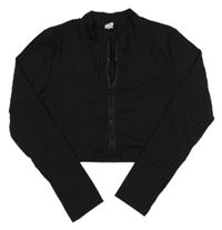 Čierne rebrované prepínaci crop tričko