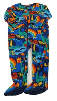 Tmavomodro-barevný vzorovaný fleecový overal s dinosaury Next