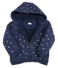 Tmavomodrá puntíkatá zateplená propínací mikina s kapucí F&F