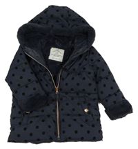 Tmavomodrá puntíkatá šusťáková zimní bunda s kožešinou a kapucí George