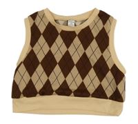 Hnedo-béžová károvaná crop vesta Shein