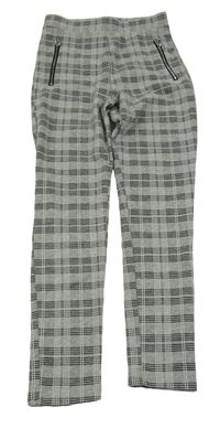 Šedo-černé kostkované tregíny se zipy Primark