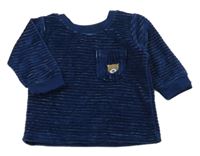 Tmavomodrá rebrovaná zamatová mikina s vreckom Ergee