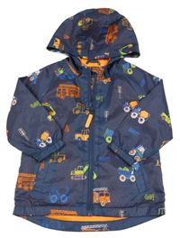 Tmavomodro-oranžová šusťáková jarní bunda s bagry a kapucí F&F