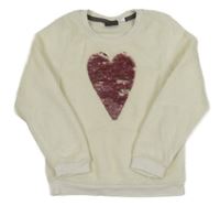 Biela chlpatá mikina so srdcem z flitrů Lupilu