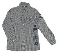 Bílo-tmavomodrá kostičkovaná košile s nápisem Yigga